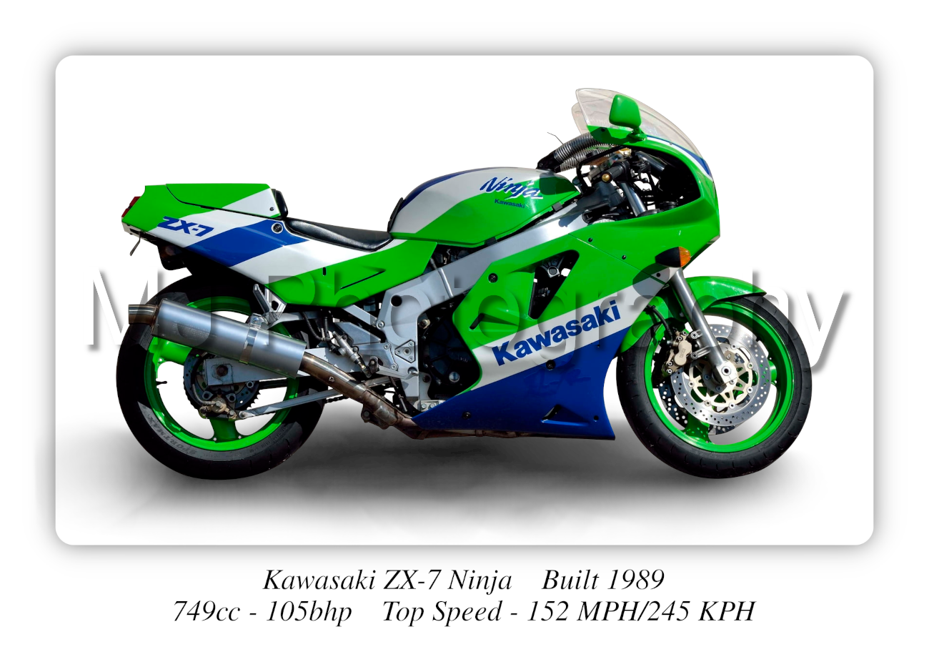 Kawasaki ZX-7 Ninja Motorcycle - A3/A4 Poster