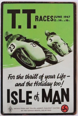 TT Races Isle of Man 1967 Aluminum Motorcycle Garage Art Metal Sign A3/A4 Size