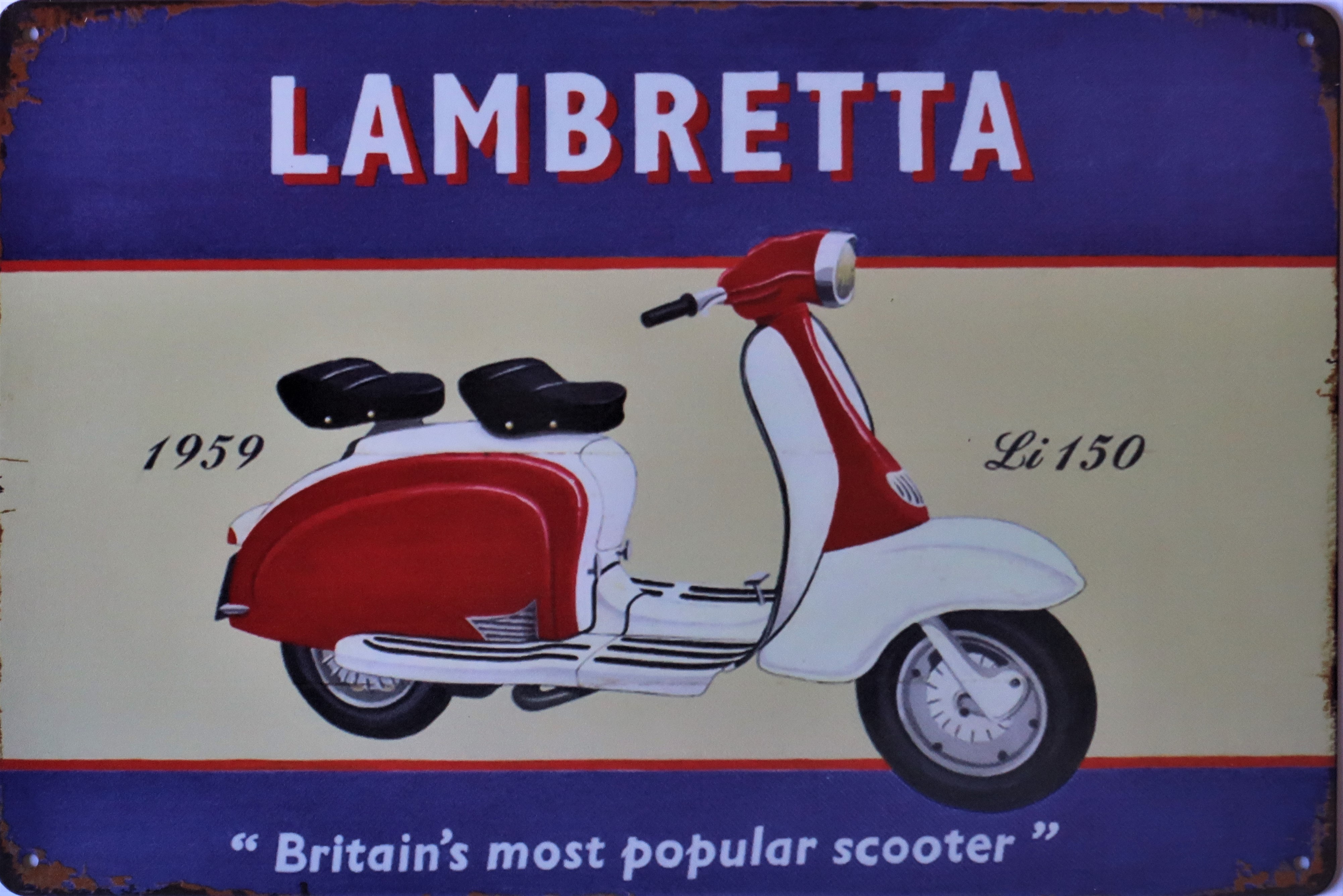 Lambretta Aluminium Motorcycle Garage Art Metal Sign 30cm x 20cm - 12 Inches x 8 Inches