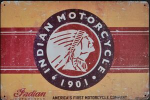 Indian 1901 Yellow and Red Motorcycle Aluminium Garage Art Metal Sign