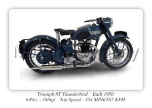 Triumph 6T Thunderbird Motorcycle A4 - A0 Size Print Poster on Photographic Paper