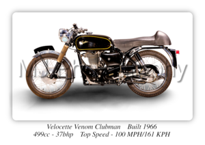 Velocette Venom Clubman 1966 Motorcycle - A3/A4 Size Print Poster