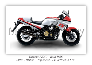 Yamaha FZ750 Motorcycle - A3 Size Print Poster